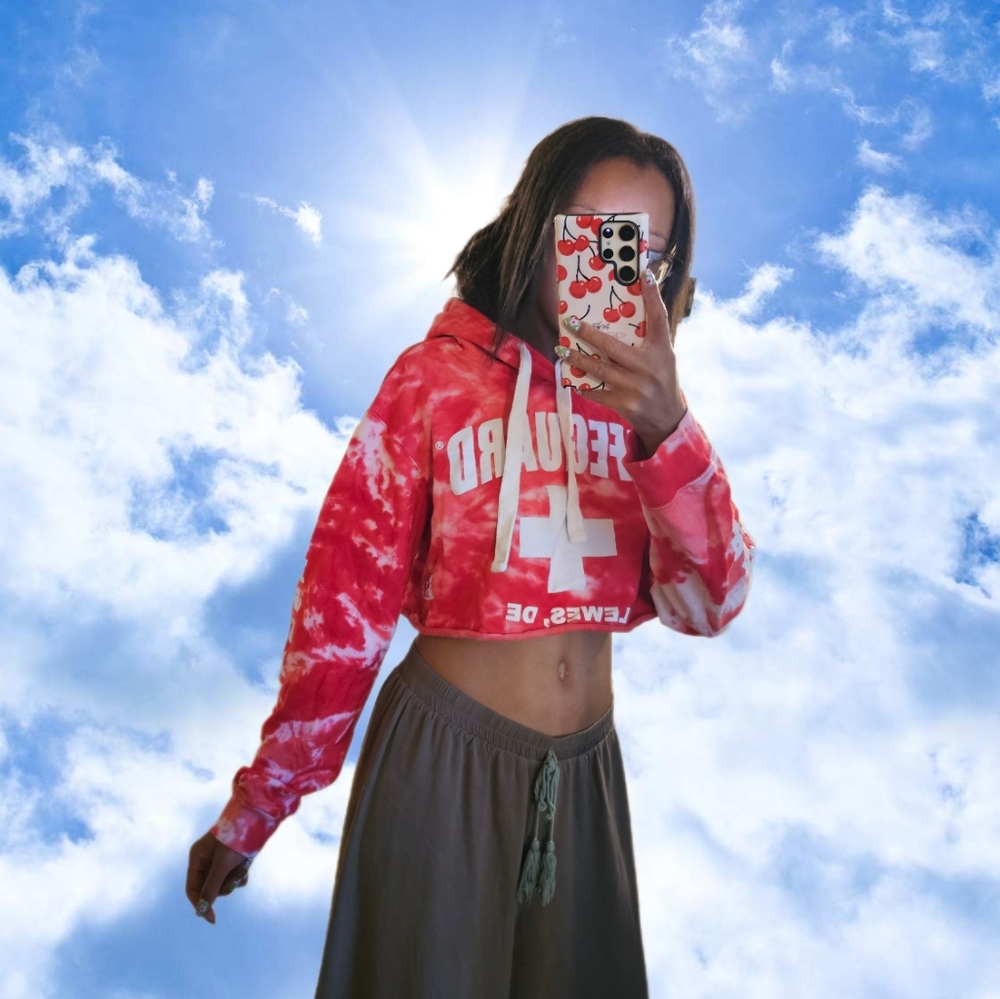 Red Tie-Dye Cropped Hoodie